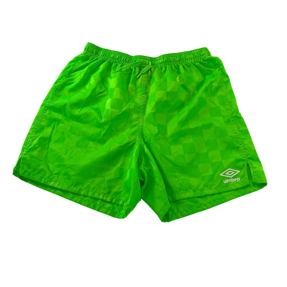 Umbro Kids Neon Green Checkerboard Soccer Shorts Youth Medium Athletic 337A4